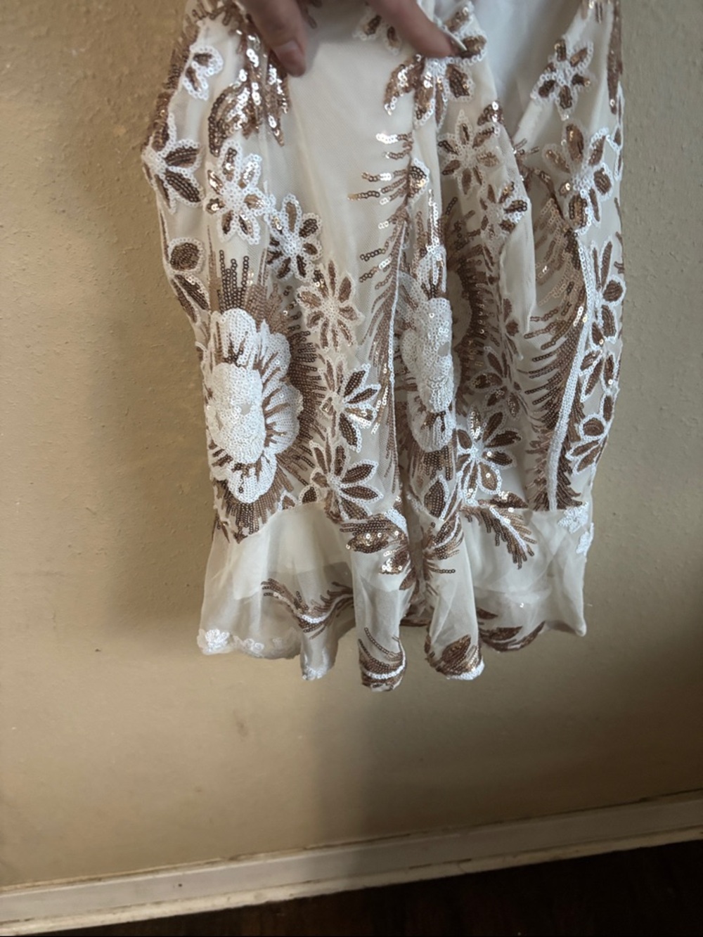 White Crochet Lace Ruffle Mini Dress - Picture 6 of 8